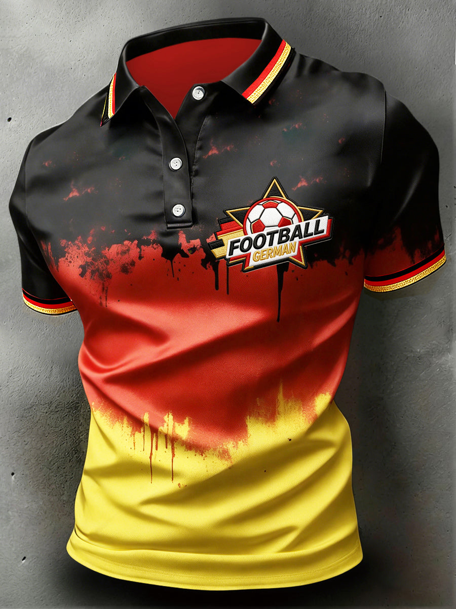 Herren-Poloshirt mit Graffiti-Print zur deutschen Flagge, Fußballmotiv, lässig, kurzärmelig