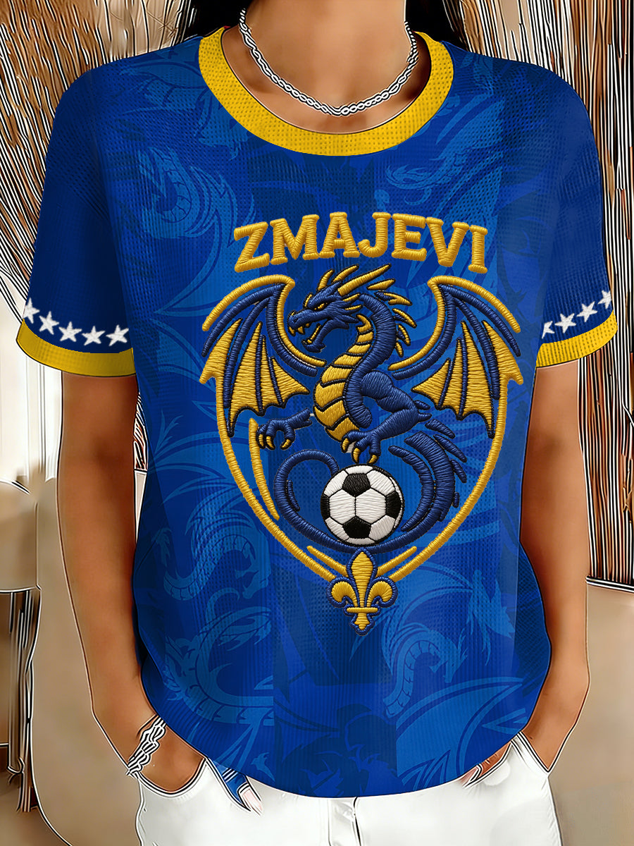 Damen Bosnien ZMAJEVI Fußballfan Bedruckte Waffel-Oberteile