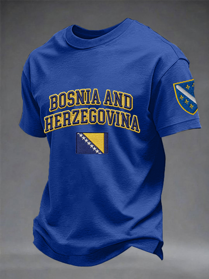Herren Bosnien ZMAJEVI Fußballfan bedrucktes Imitat-Baumwoll-T-Shirt mit kurzen Ärmeln