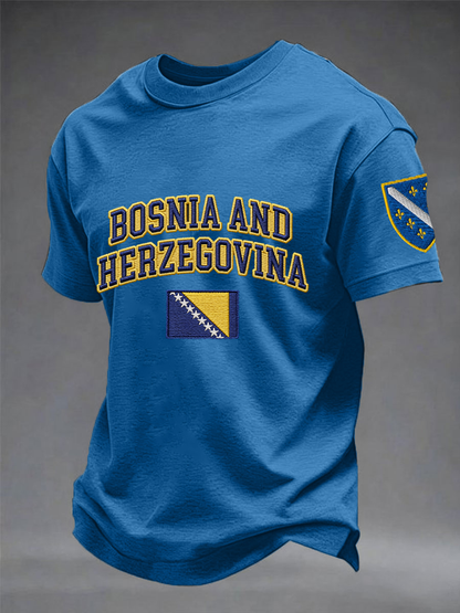 Herren Bosnien ZMAJEVI Fußballfan bedrucktes Imitat-Baumwoll-T-Shirt mit kurzen Ärmeln