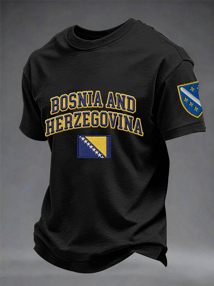 Herren Bosnien ZMAJEVI Fußballfan bedrucktes Imitat-Baumwoll-T-Shirt mit kurzen Ärmeln