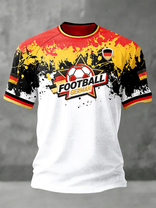 Herren T-Shirt mit deutscher Flagge, Graffiti- und Fußballmotiv, lässiger Drop-Shoulder-Schnitt, Fußballshirt
