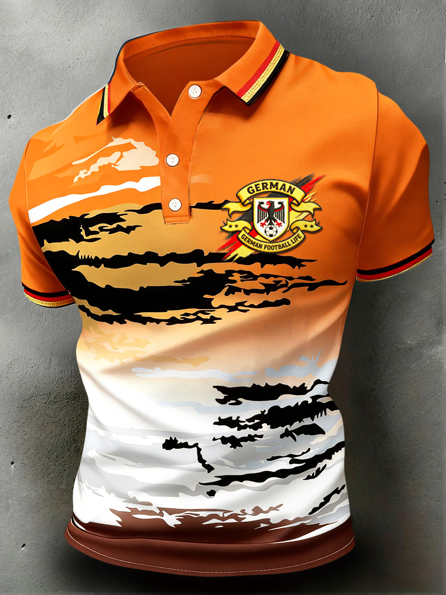Herren-Poloshirt in Orange mit deutscher Flaggen-Print, lässig