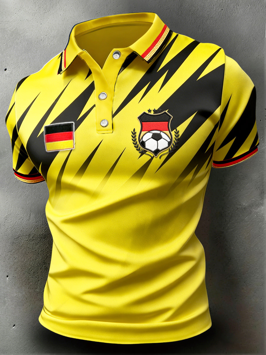 Herren-Poloshirt mit deutscher Flaggen-Print, gelb gestreift, lässig