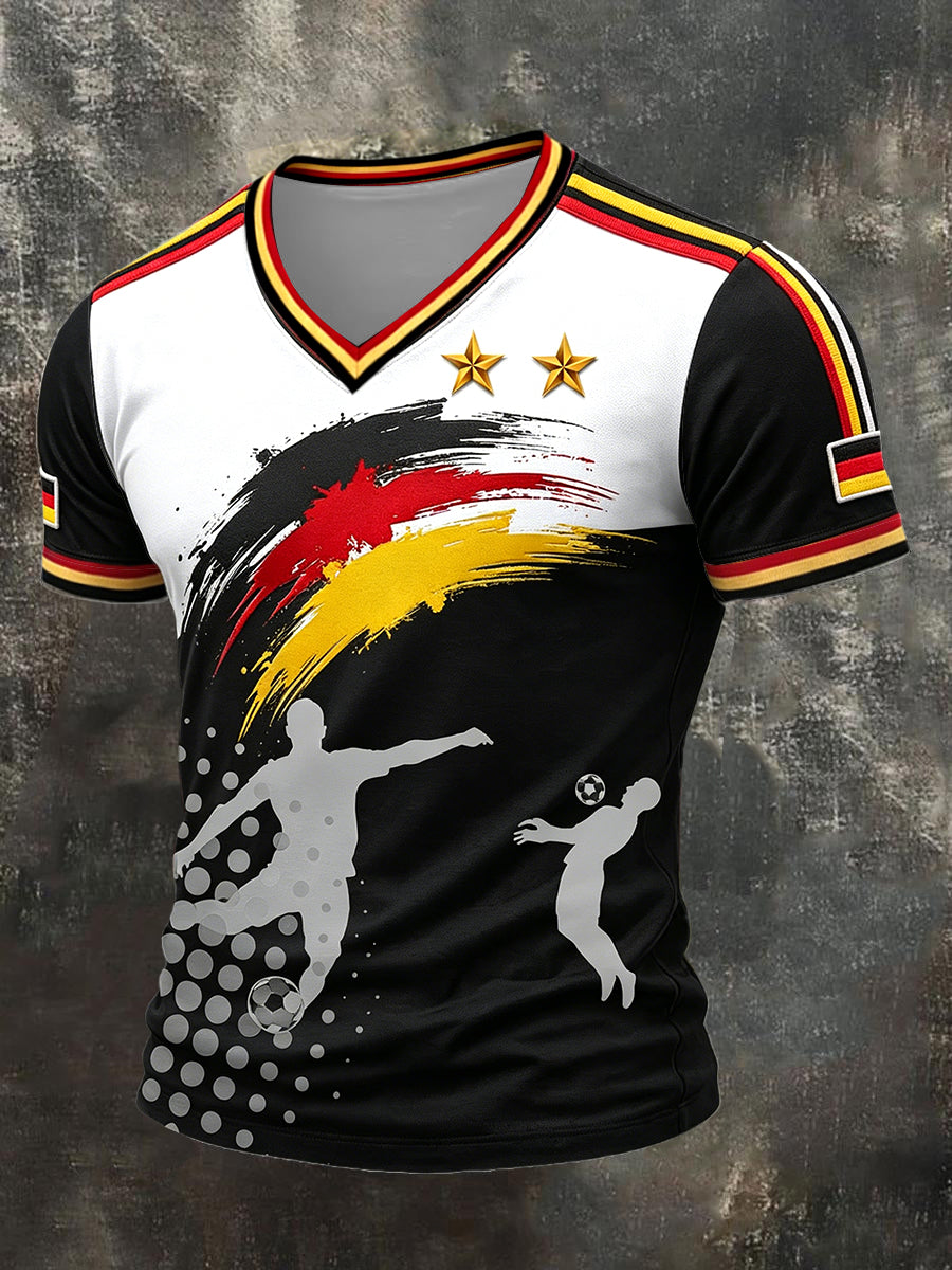 Herren T-Shirt mit V-Ausschnitt und T-Shirt mit deutscher Flagge Fußball druck