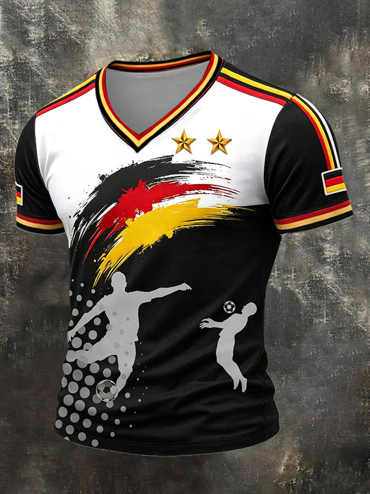 Herren T-Shirt mit V-Ausschnitt und T-Shirt mit deutscher Flagge Fußball druck