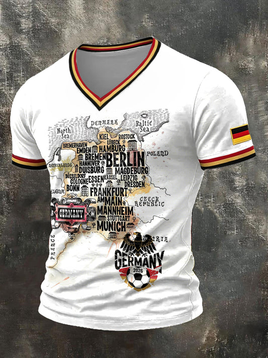 Herren T-Shirt T-Shirt mit V-Ausschnitt, Weiß, deutscher Fußball druck