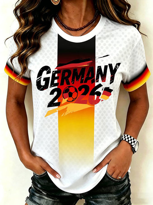 Damen-Fußballfan-Shirt aus Deutschland mit Print und kurzen Ärmeln