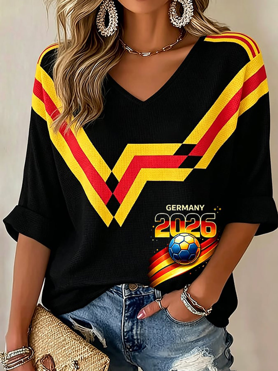 Damen-Deutschland-Fußballfan-Print-Waffel-T-Shirt