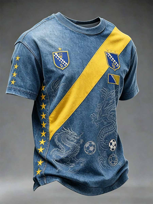 Herren-Fußballspiel von Bosnien bedrucktes Freizeit-T-Shirt