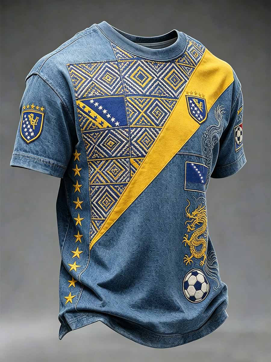 Herren-Fußballspiel von Bosnien bedrucktes Freizeit-T-Shirt