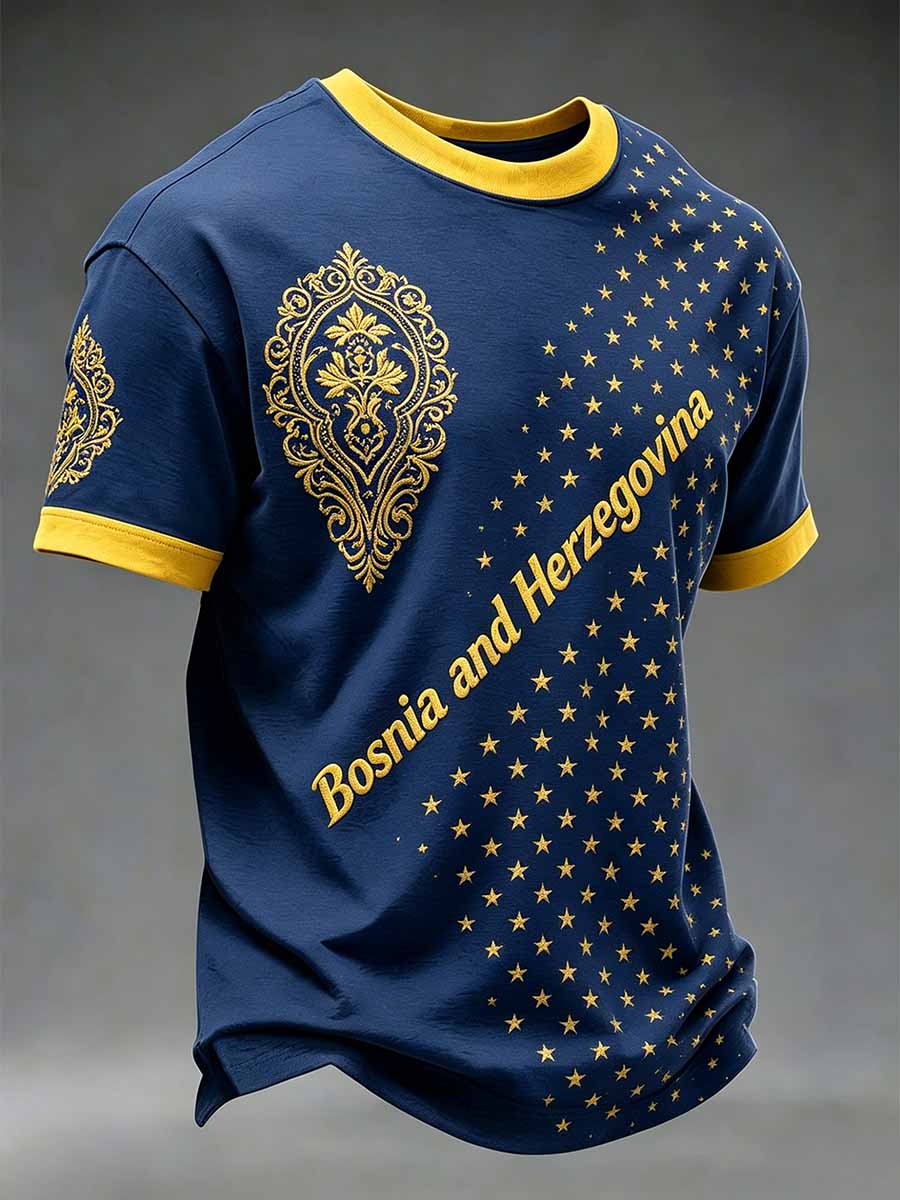 Herren-Fußballspiel von Bosnien bedrucktes Freizeit-T-Shirt
