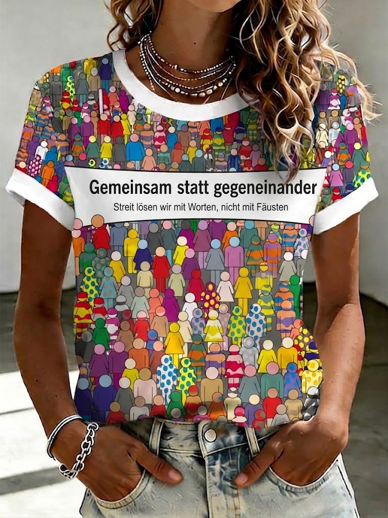 Damen-Print-T-Shirt „Gemeinsam statt gegeneinander“