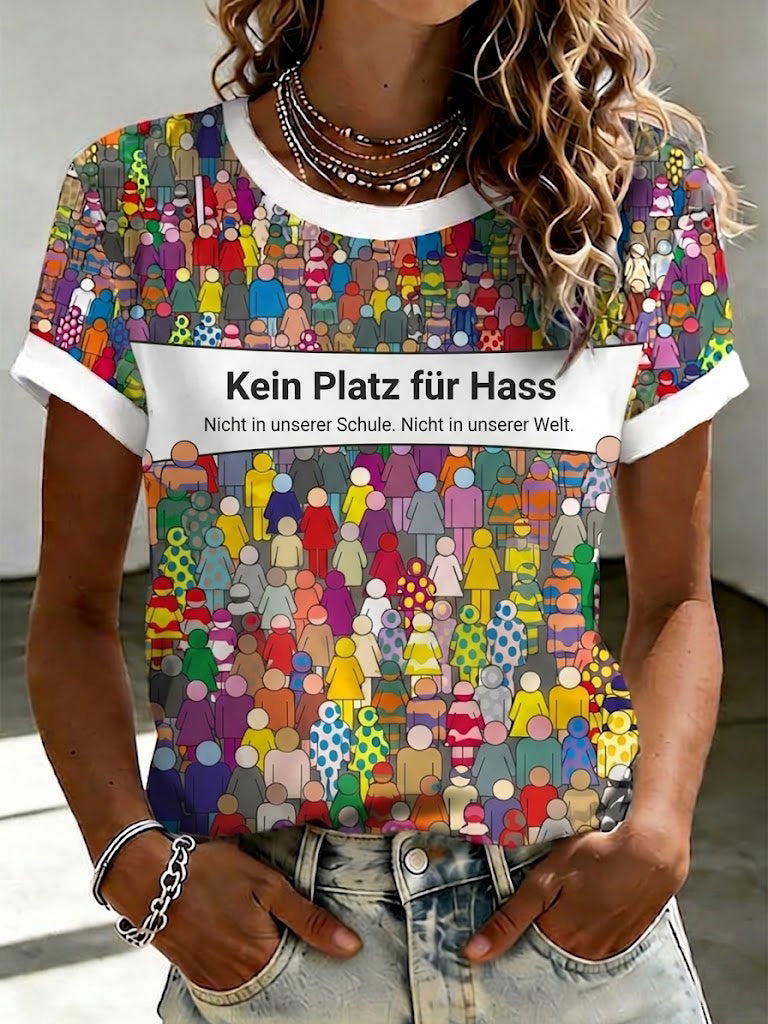 Damen-T-Shirt mit dem Aufdruck „Kein Platz für Hass“