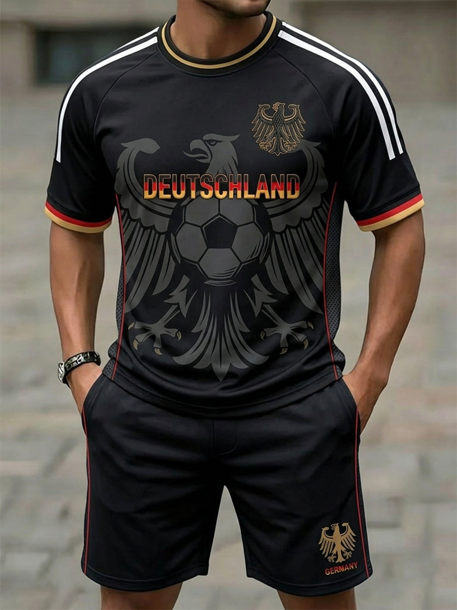Herren-Set bestehend aus bedrucktem T-Shirt und Shorts für deutsche Fußballfans, 2026