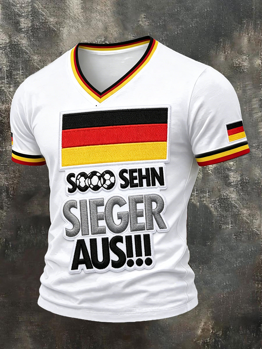 Herren-Flag-Football-T-Shirt mit Deutschlandflagge, weiß, lässig, V-Ausschnitt