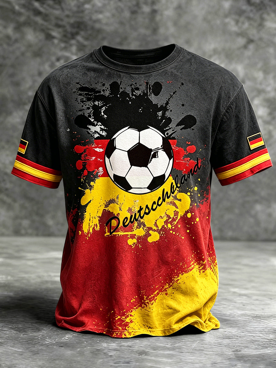 Herren-T-Shirt in Schwarz mit deutschem Fußball-Print, lässig
