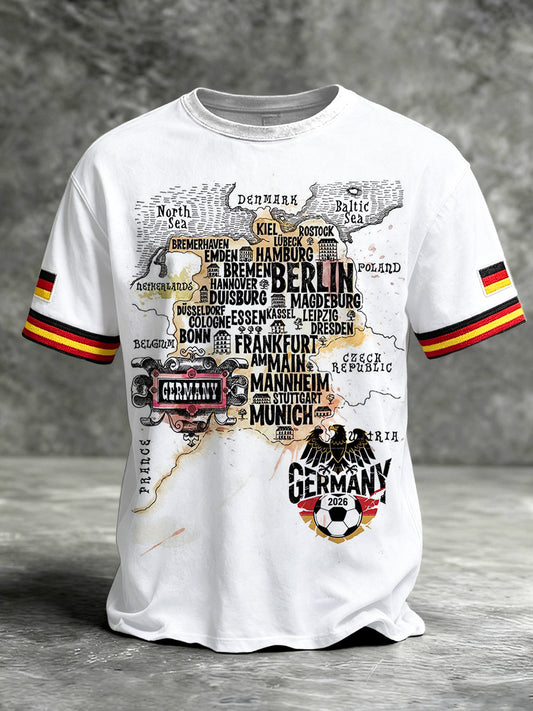 Herren-Deutschland-Fußball-Print weißes Freizeit-T-Shirt