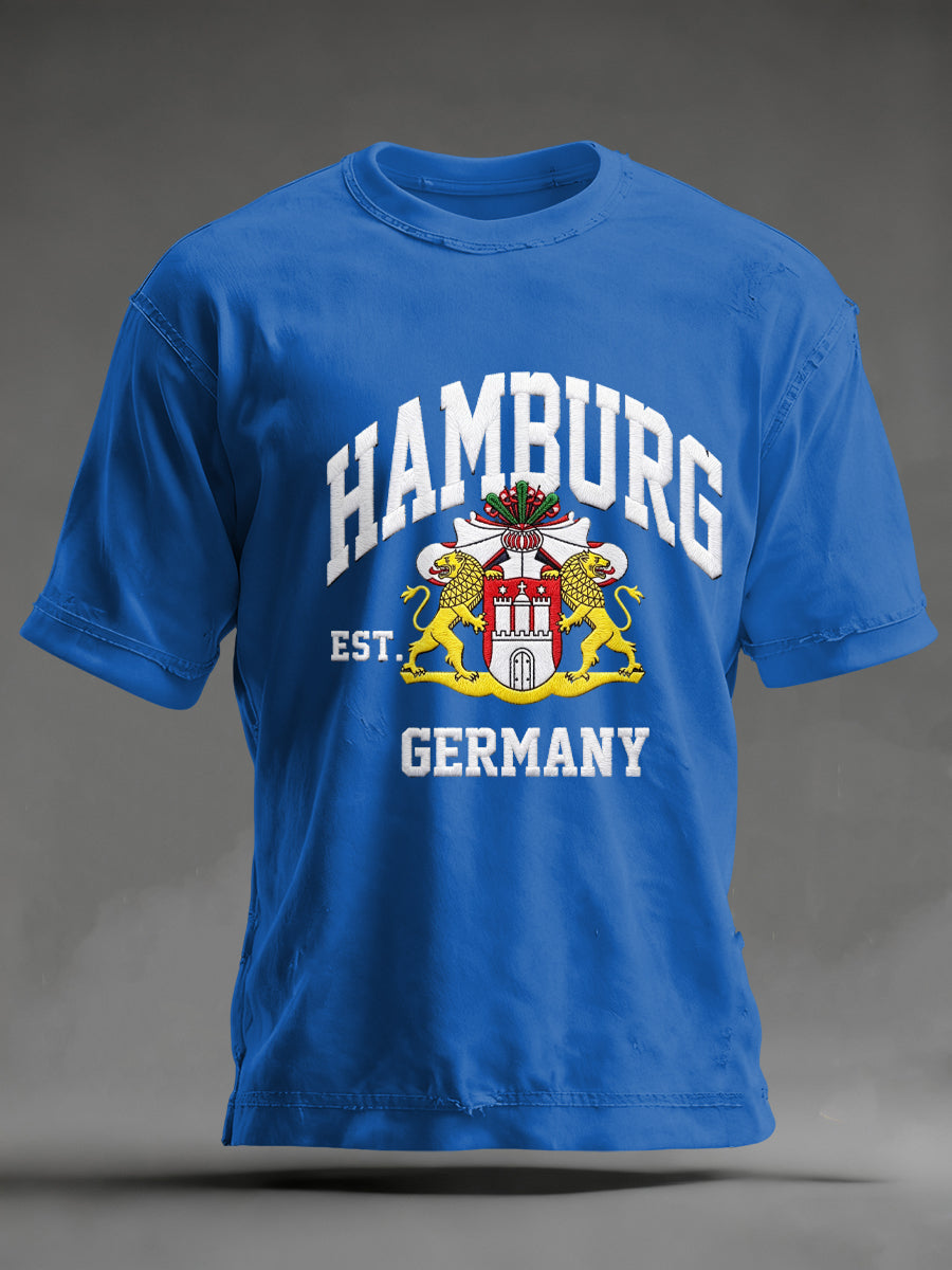 Herren-Hafengeburtstag-Print-T-Shirt mit kurzen Ärmeln