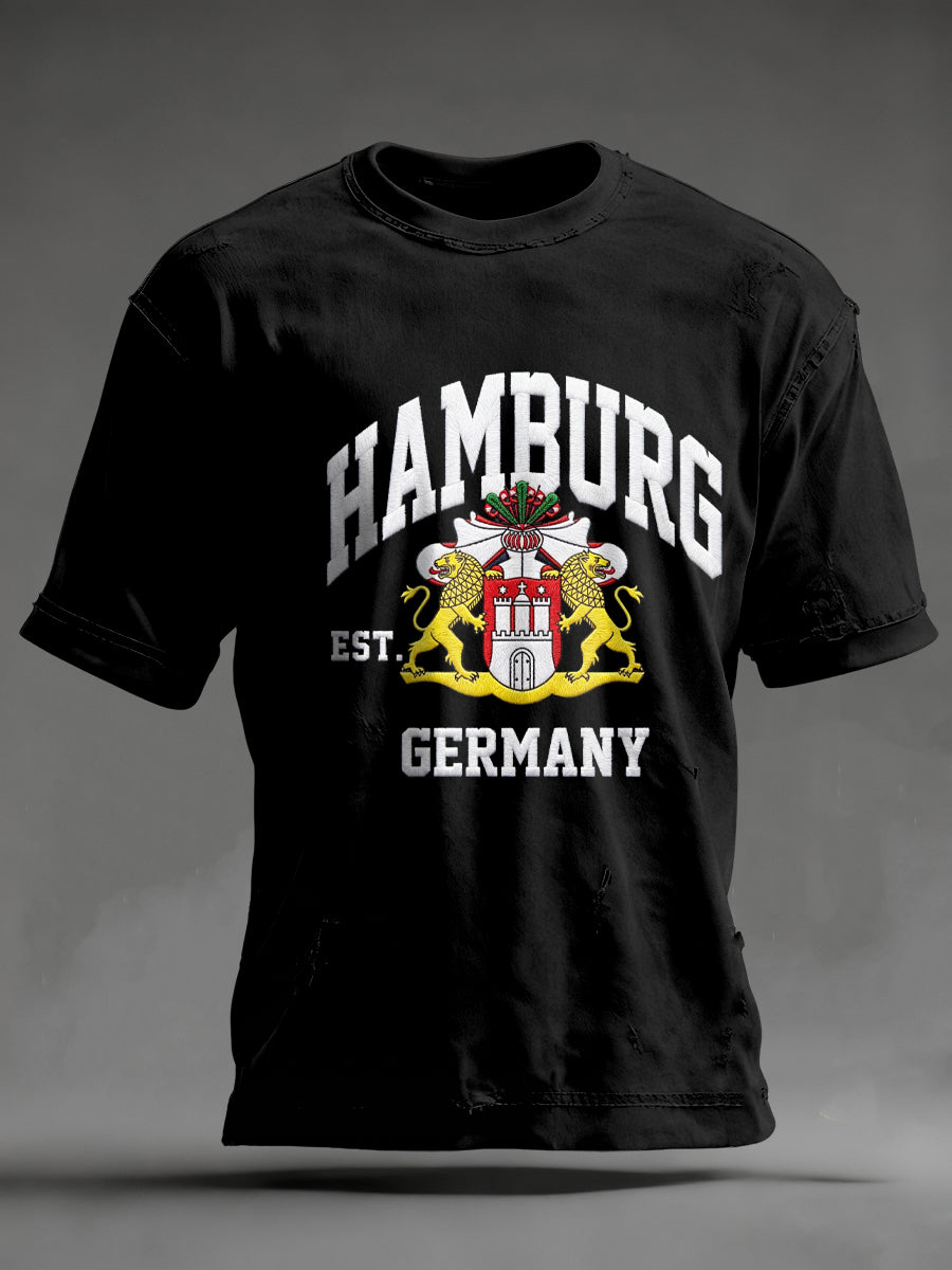 Herren-Hafengeburtstag-Print-T-Shirt mit kurzen Ärmeln
