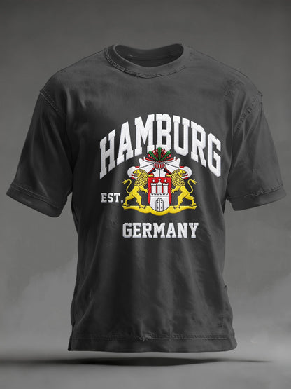 Herren-Hafengeburtstag-Print-T-Shirt mit kurzen Ärmeln