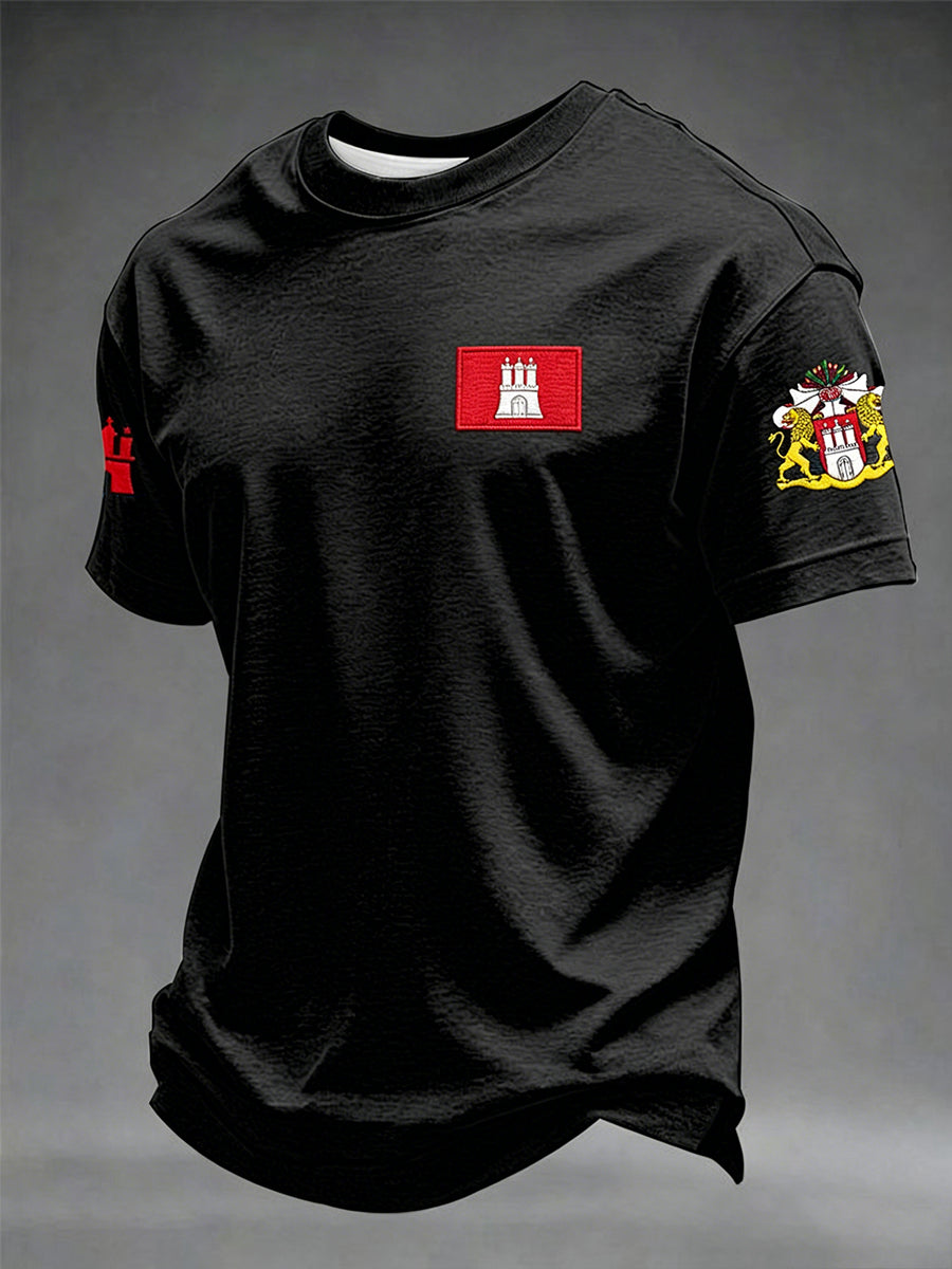 Herren-Hafengeburtstag-Print-T-Shirt mit kurzen Ärmeln
