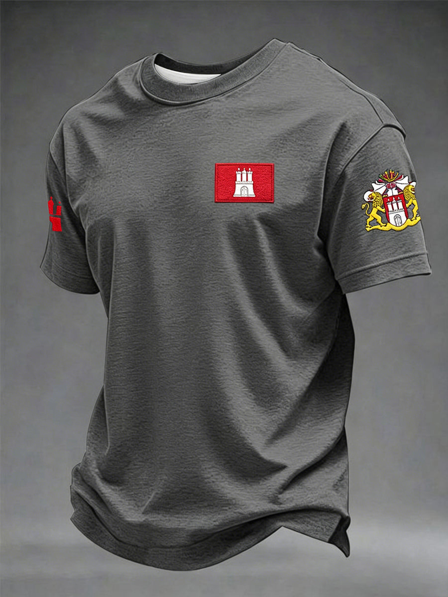 Herren-Hafengeburtstag-Print-T-Shirt mit kurzen Ärmeln