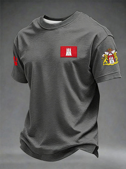 Herren-Hafengeburtstag-Print-T-Shirt mit kurzen Ärmeln