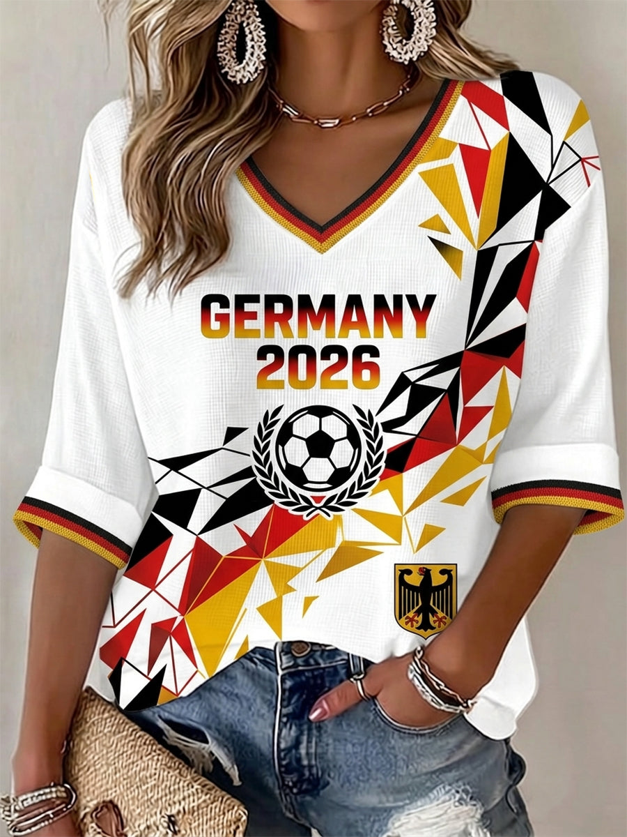 Damen-Deutschland-Fußballfan-Print-Waffel-T-Shirt