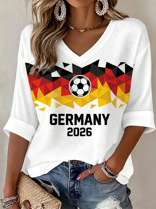 Damen-Deutschland-Fußballfan-Print-Waffel-T-Shirt