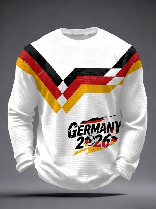 Herren Deutschland Fußballfan-Print Waffel-Longsleeve-T-Shirt
