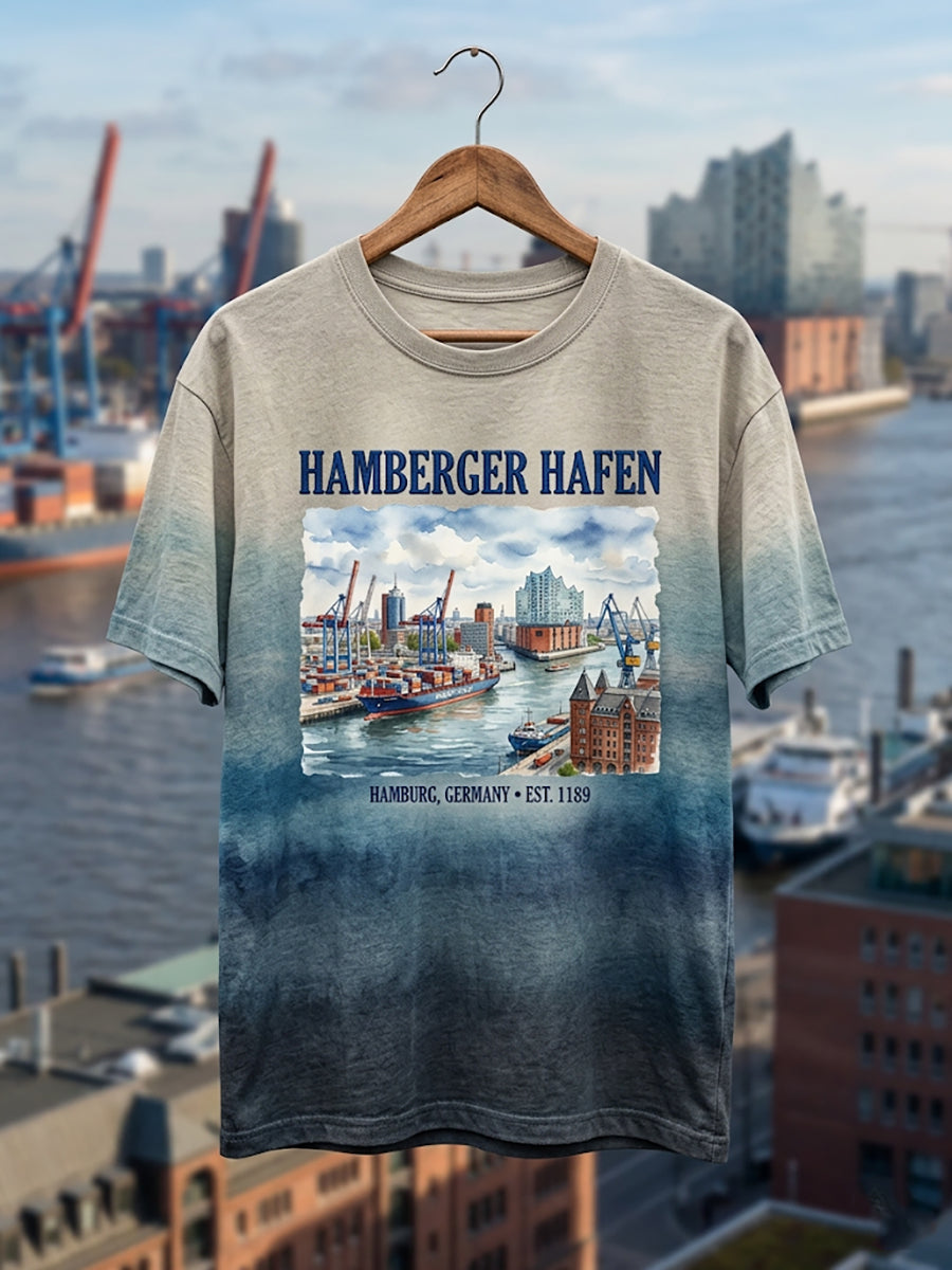 Herren-Hafengeburtstag-Print-Shirt mit kurzen Ärmeln