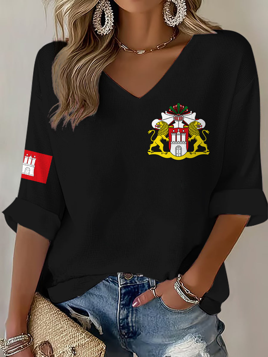 Damen-Hafengeburtstag-Print-Waffel-T-Shirt