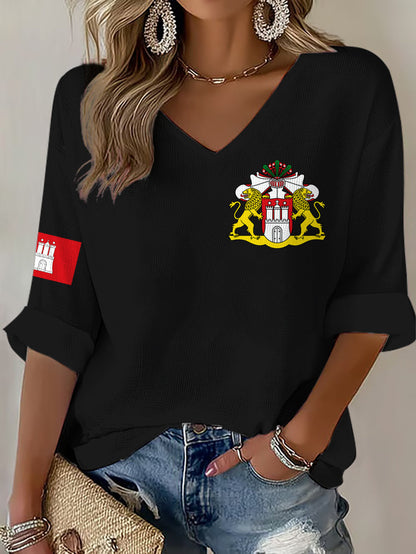 Damen-Hafengeburtstag-Print-Waffel-T-Shirt