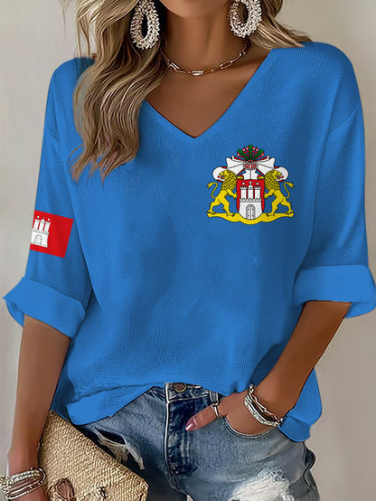 Damen-Hafengeburtstag-Print-Waffel-T-Shirt