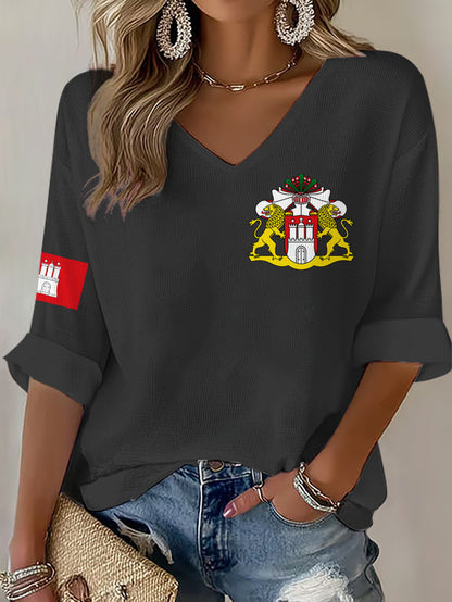 Damen-Hafengeburtstag-Print-Waffel-T-Shirt