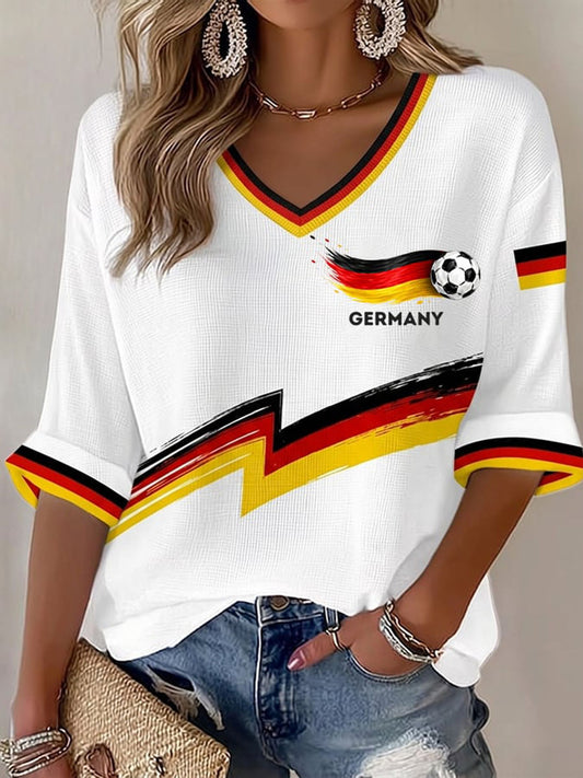 Damen-Deutschland-Fußballfan-Print-Waffel-T-Shirt