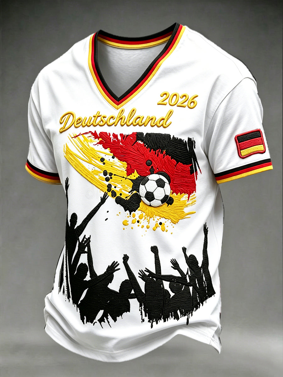 Herren T-Shirt mit V-Ausschnitt, Weiß, Deutschland, 2026