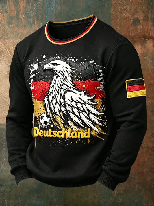 Männer deutsche Flagge Fußball Adler Print Schwarz Lässiges T-Shirt mit langen Ärmeln