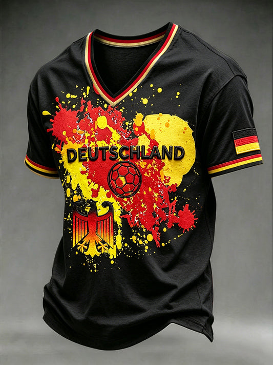 Herren-T-Shirt mit V-Ausschnitt, Schwarz