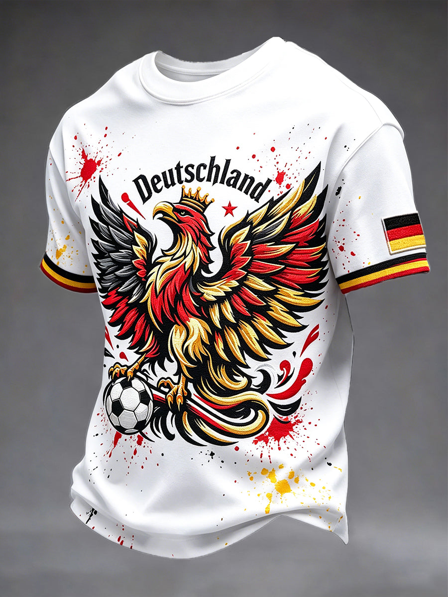 Herren Weiß Deutscher Fußball Adler Graffiti Print Casual T-Shirt