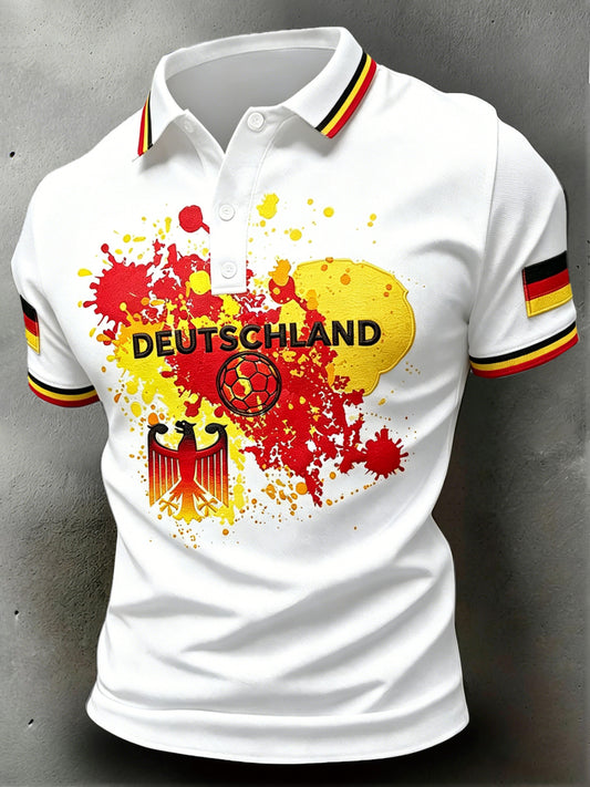 Männer deutsche Flagge Fußball Graffiti Print Casual Polo Shirt