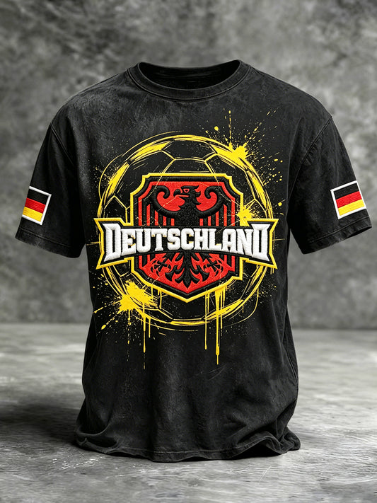 Herren Schwarz Deutscher Fußball Graffiti-Print Freizeit-T-Shirt