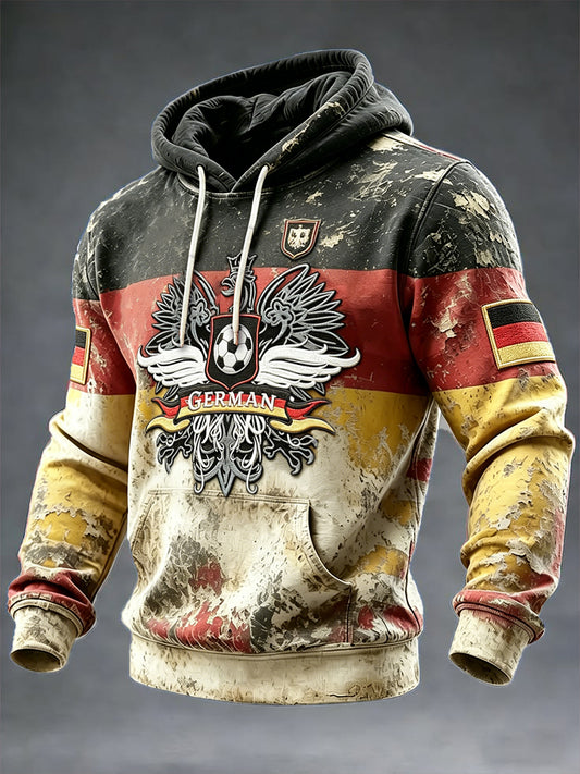 Herren Flag Football Vintage-Print Freizeit-Kapuzenpullover mit deutscher Flagge