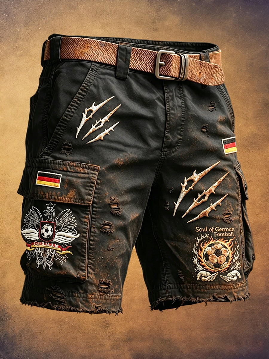 Herren schwarze deutsche Fußball-Retro-Print-Freizeit-Arbeits-Shorts