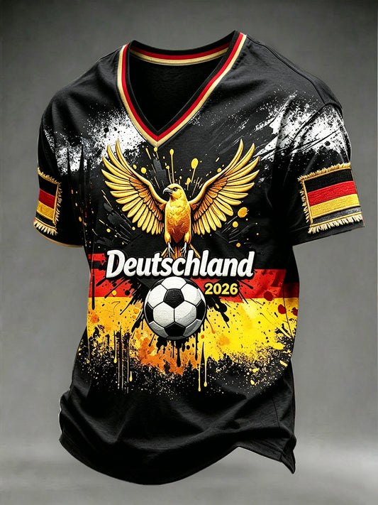 Herren-Flag-Football-T-Shirt mit deutscher Flagge, 3D-gedruckt, lässig, V-Ausschnitt