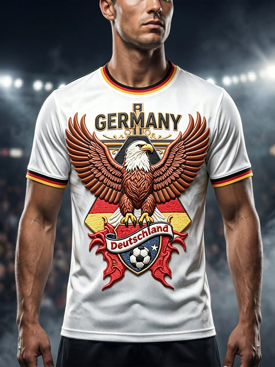 Herren-Weißes Freizeit-Jersey-T-Shirt der deutschen Fußballnationalmannschaft mit „Adler“-3D-Druck
