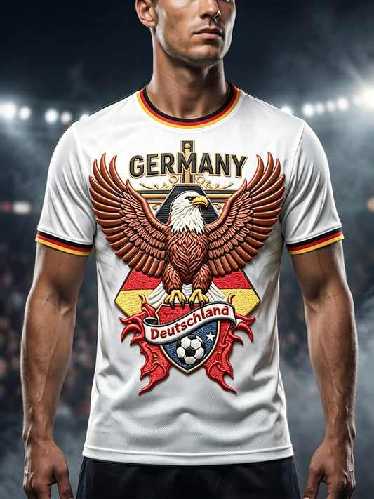Herren-Weißes Freizeit-Jersey-T-Shirt der deutschen Fußballnationalmannschaft mit „Adler“-3D-Druck