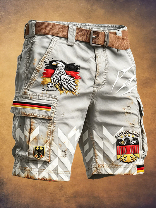 Herren-Vintage-Shorts in Grau mit deutschem Adler-Fußballmotiv, lässig für die Arbeit