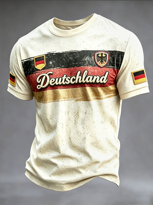 Herren-Vintage-T-Shirt mit deutscher Flagge und Fußball-Print, lässig